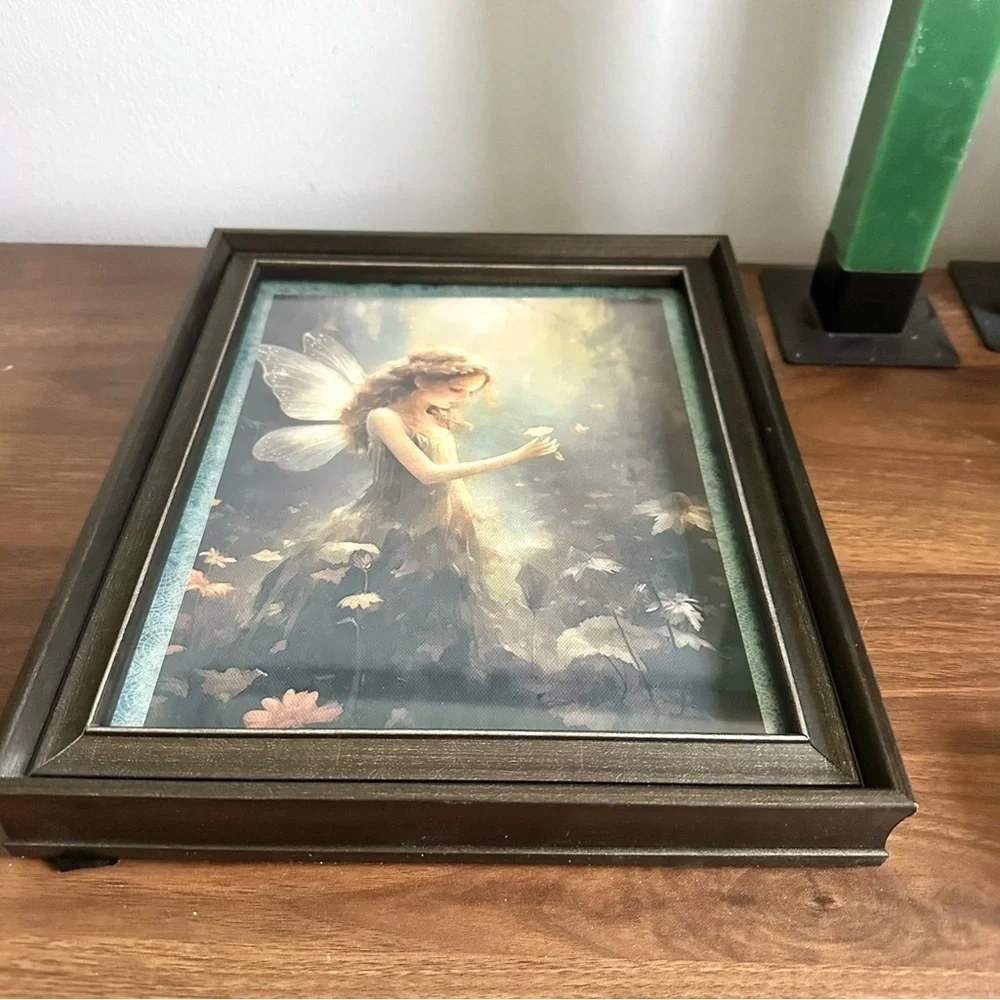 Forest Floral Fairy Fantasy Cottagecore Fairy of Light Framed Canvas Print Art